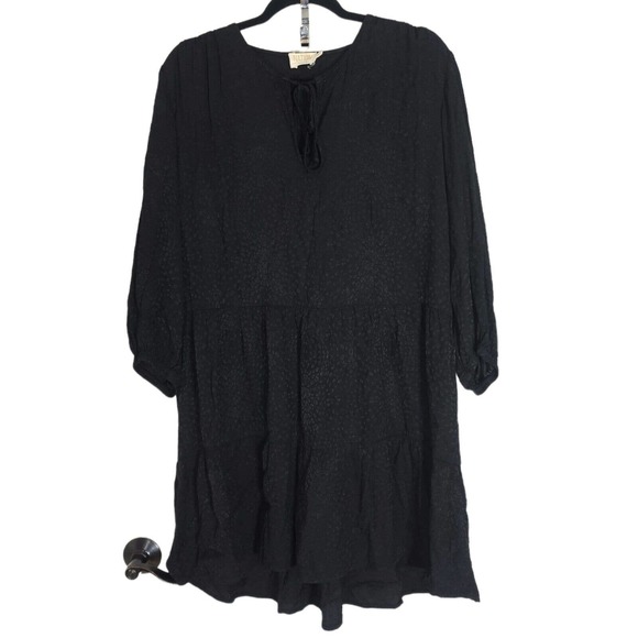 Nation Ltd Womens Dress Liza Black Leopard Animal Trapeze Mini Tiered Ruffle M - Picture 2 of 13